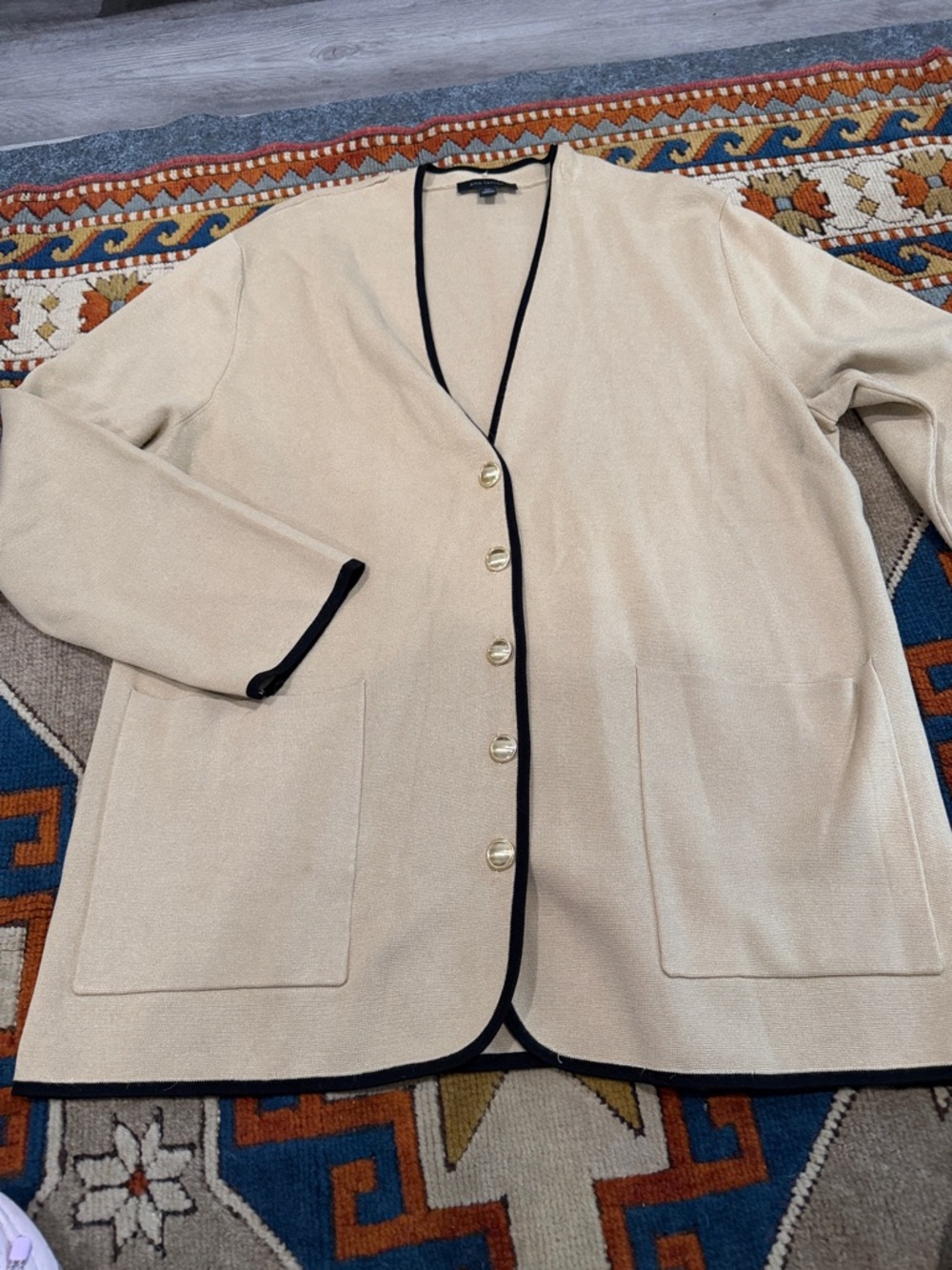 Ann Taylor Beige Knit Blazer with Black Trim